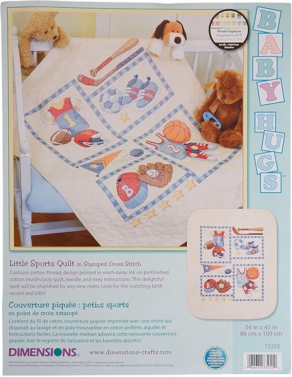 Dimensions Stamped Cross Stitch 'Little Sports' DIY Baby Quilt, 34" x 43"