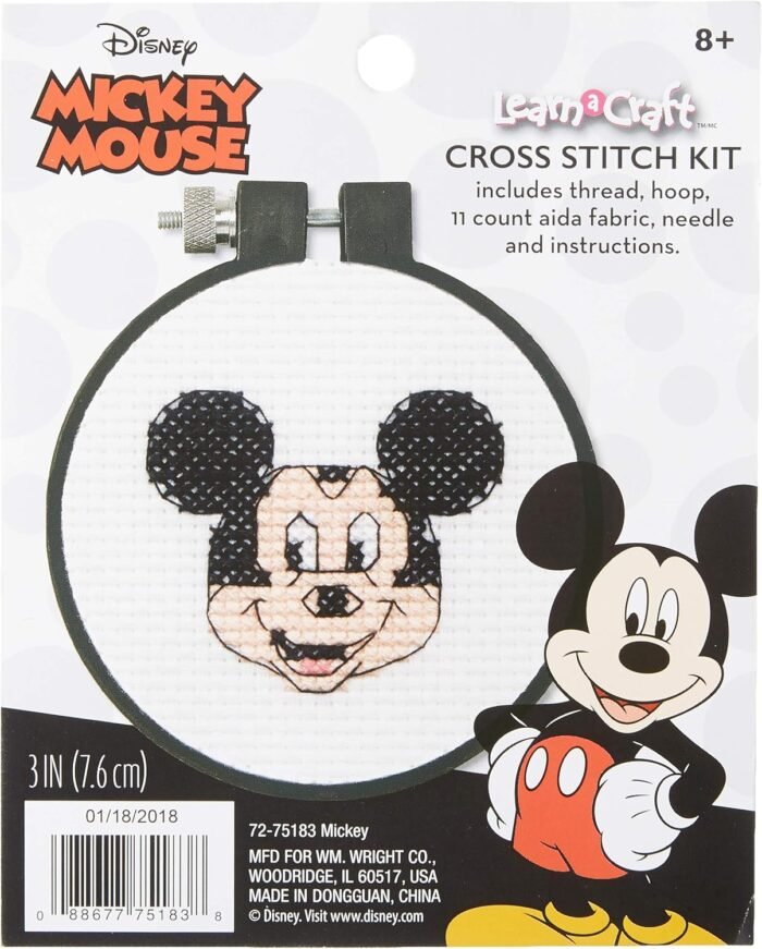 Dimensions Disney Mickey Mouse Counted Cross Stitch Kit for Beginners, 11 Count White Aida, 3''D