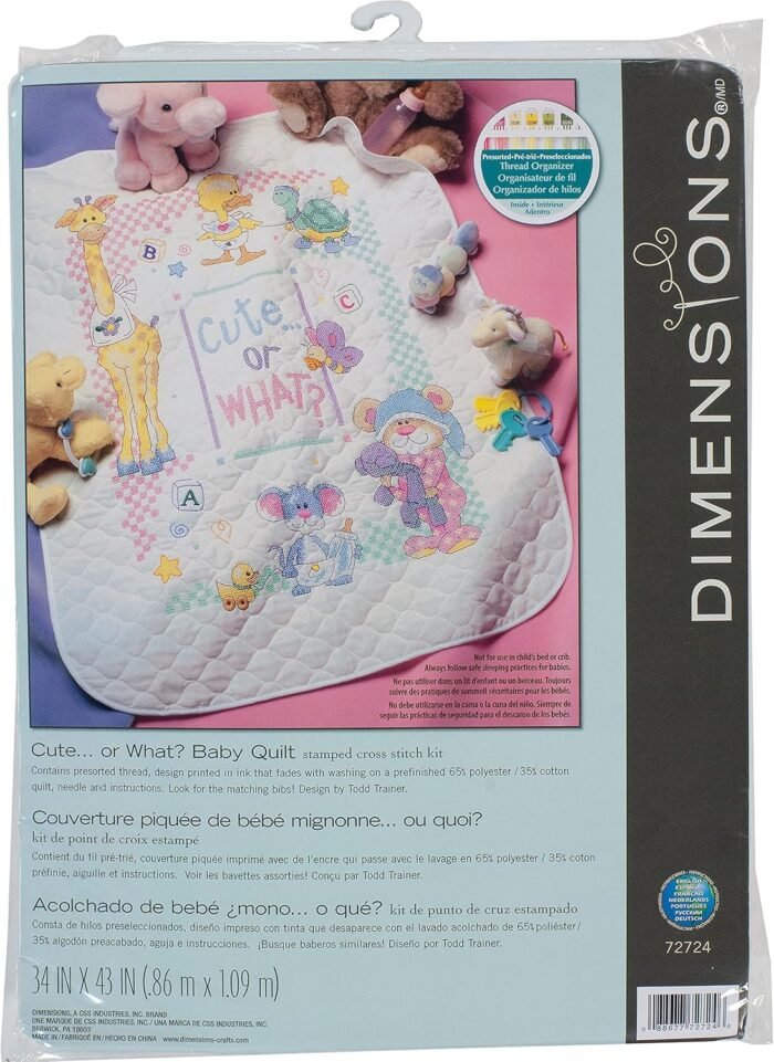 Dimensions Stamped Cross Stitch 'Cute or What?' DIY Baby Quilt, 34" x 43"