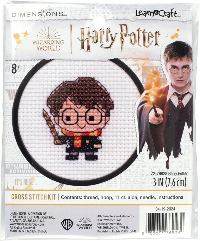 Dimensions 72-76928 Chibi Harry Potter Beginner's Cross Stitch Kit, 3" Diameter, Multicolor, 5 Pieces